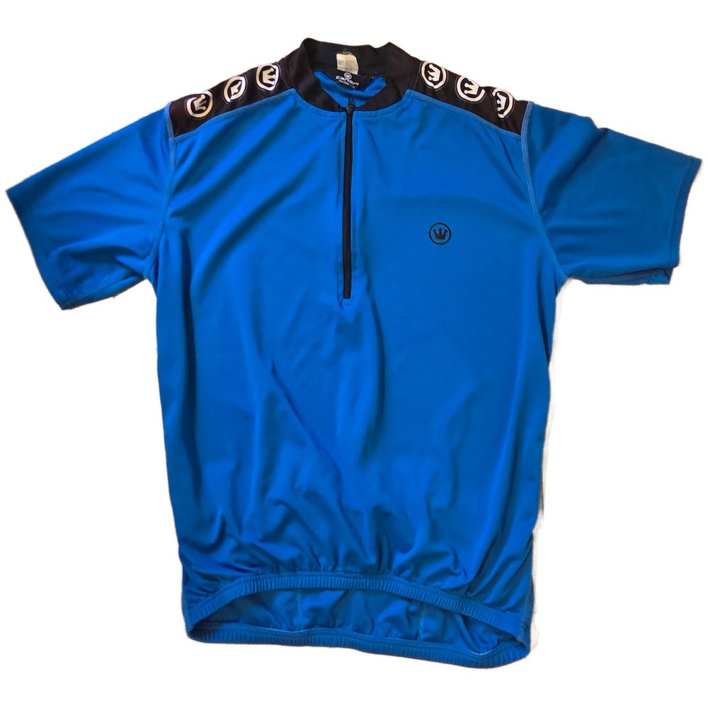 Canari Mens Blue Quarter Zip Cycling Jersey Short Sleeve Crown Logo Blue Large